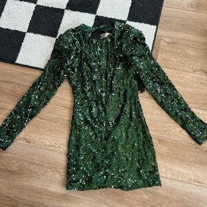 Forever 21 Green Sequin Puff Sleeve Bodycon Dress